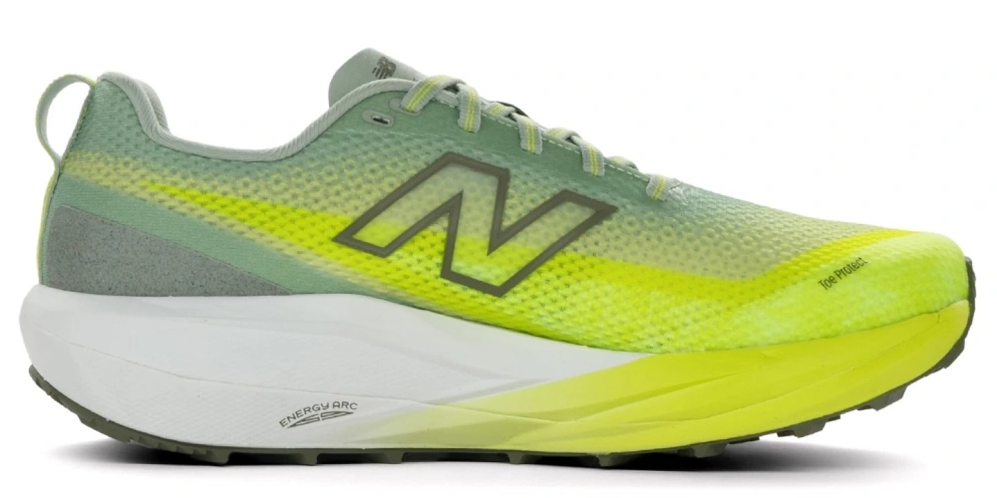 New Balance Fresh Foam X Venym trail running shoe in sage green and hi-lite yellow with Energy Arc midsole.